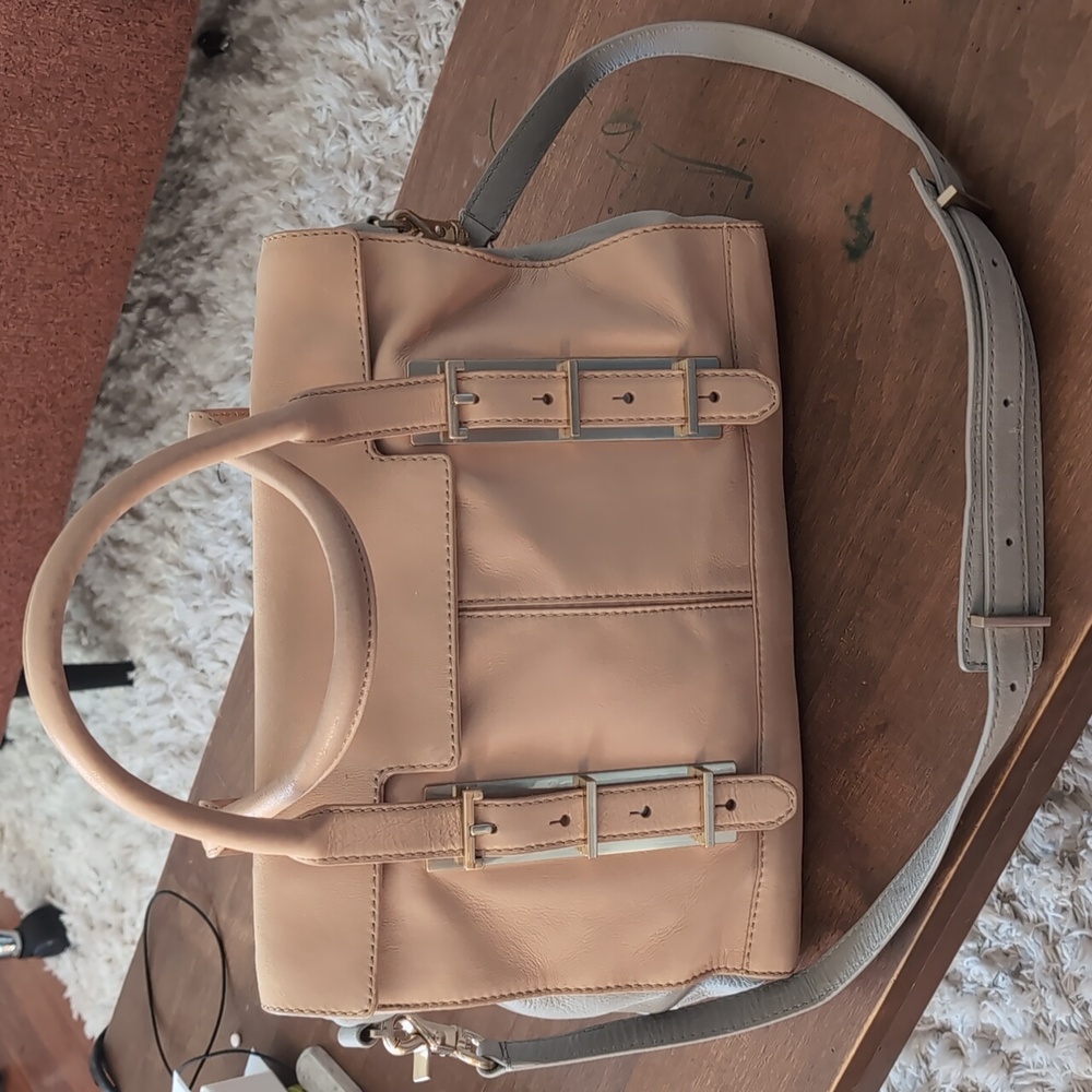 Botkier eden nude beige & grey leather satchel